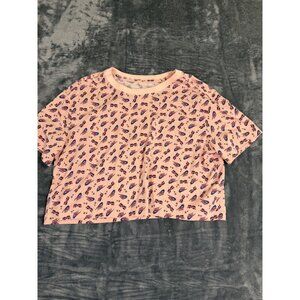 Nike Womens M Crop Top Pink Fun Print Short Sleeve Casual